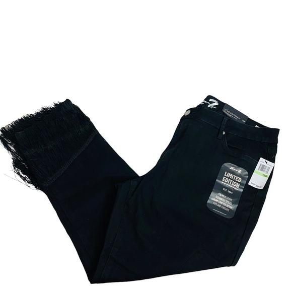 NEW Limited Edition SEVEN7 Black Mid Rise Fringe Slim Straight Jeans Plus Size - Picture 15 of 16
